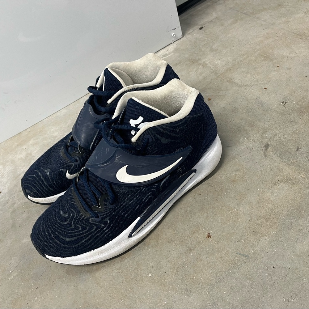 KD14 Navy and White Athletic Sneakers